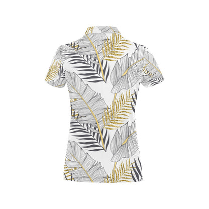 Gold Glitter Tropical Palm Leaves Women's Polo Shirt