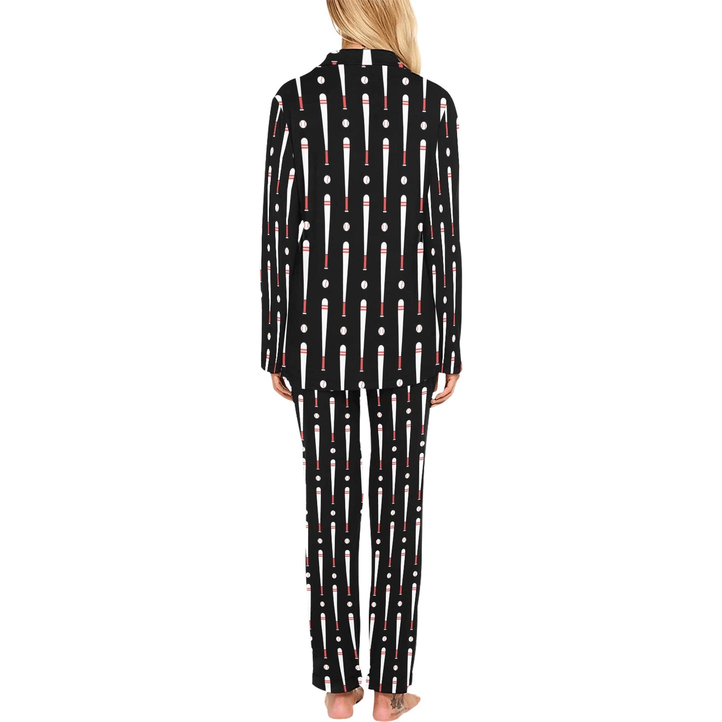 Baseball Pattern Print Design 03 Women's Long Pajama Set