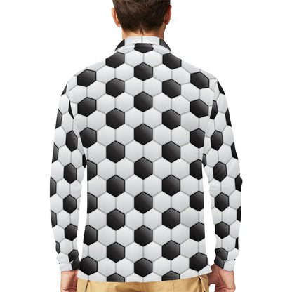 Soccer Ball Texture Print Pattern Long Sleeve Polo Shirt For Men's