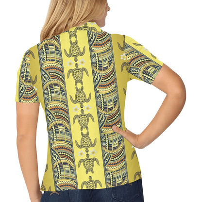 Polynesian Turtle Hawaiian Design Print Women's Polo Shirt