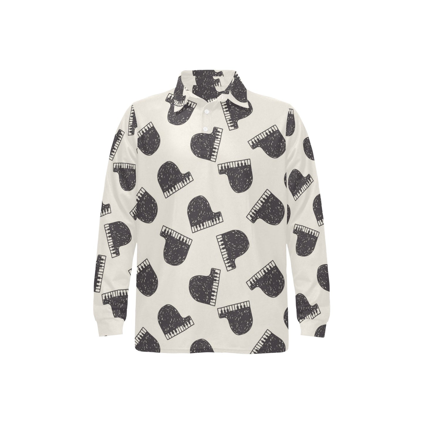 Piano Pattern Print Design 04 Long Sleeve Polo Shirt For Men's