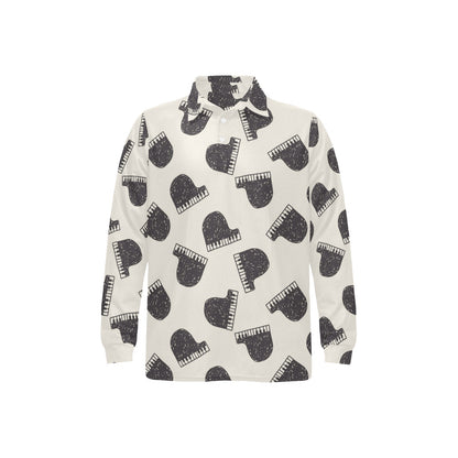Piano Pattern Print Design 04 Long Sleeve Polo Shirt For Men's
