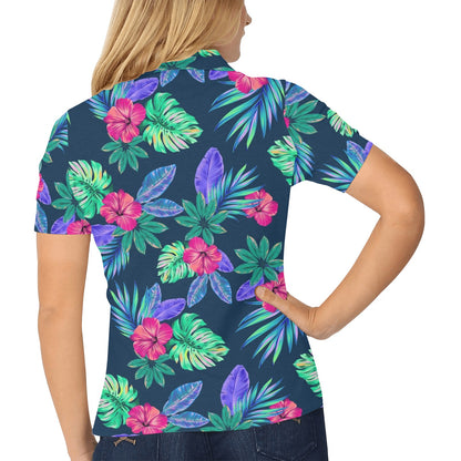 Tropical Flower Pattern Print Design TF09 Women's Polo Shirt