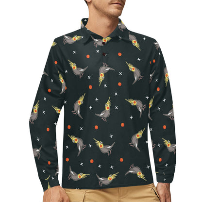 Cockatiel Pattern Print Design 02 Long Sleeve Polo Shirt For Men's