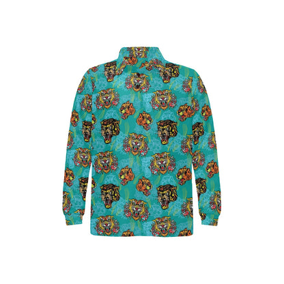 Tattoo Tiger Head Print Design LKS304 Long Sleeve Polo Shirt For Men's