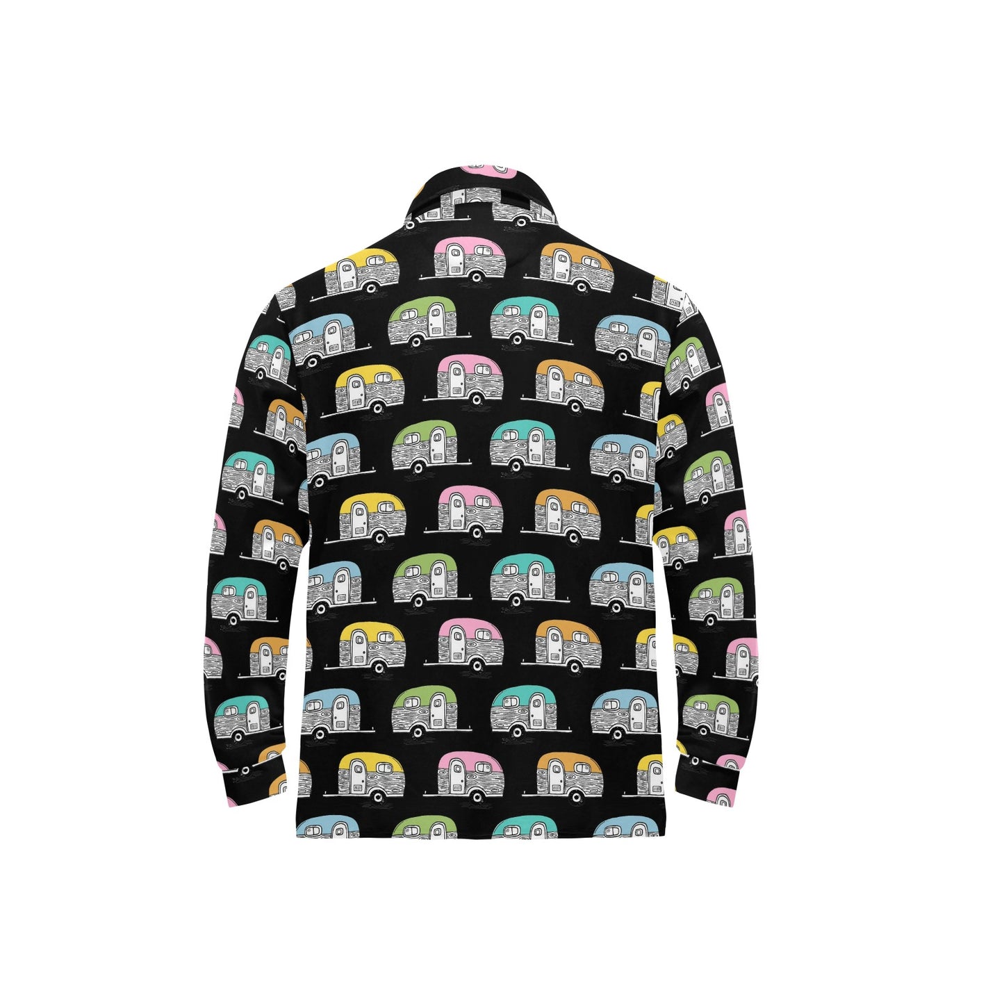Camper Pattern Camping Themed No 2 Print Long Sleeve Polo Shirt For Men's
