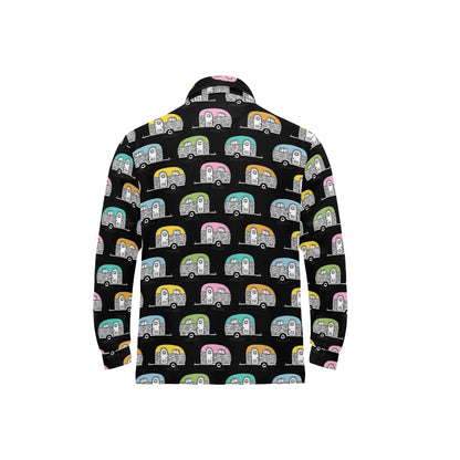 Camper Pattern Camping Themed No 2 Print Long Sleeve Polo Shirt For Men's