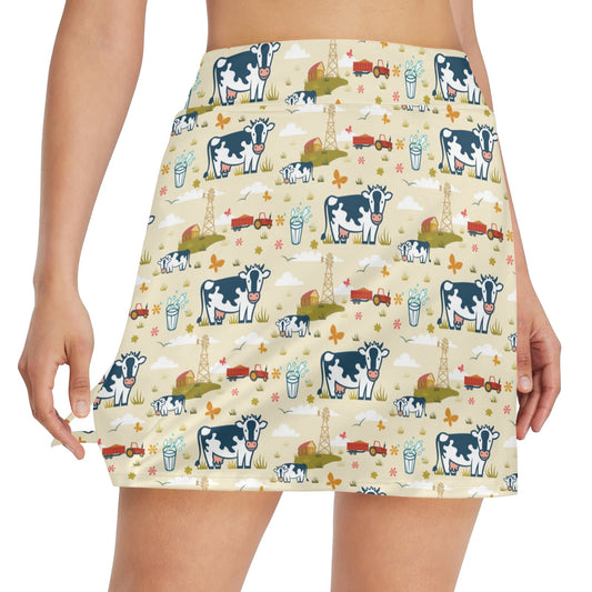 Cow Farm Design Print 17" Golf & Pickleball Skort with Pockets