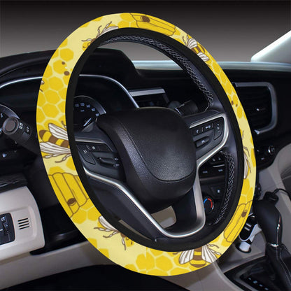Bee With Honeycomb Print Design LKS302 Steering Wheel Cover with Elastic Edge