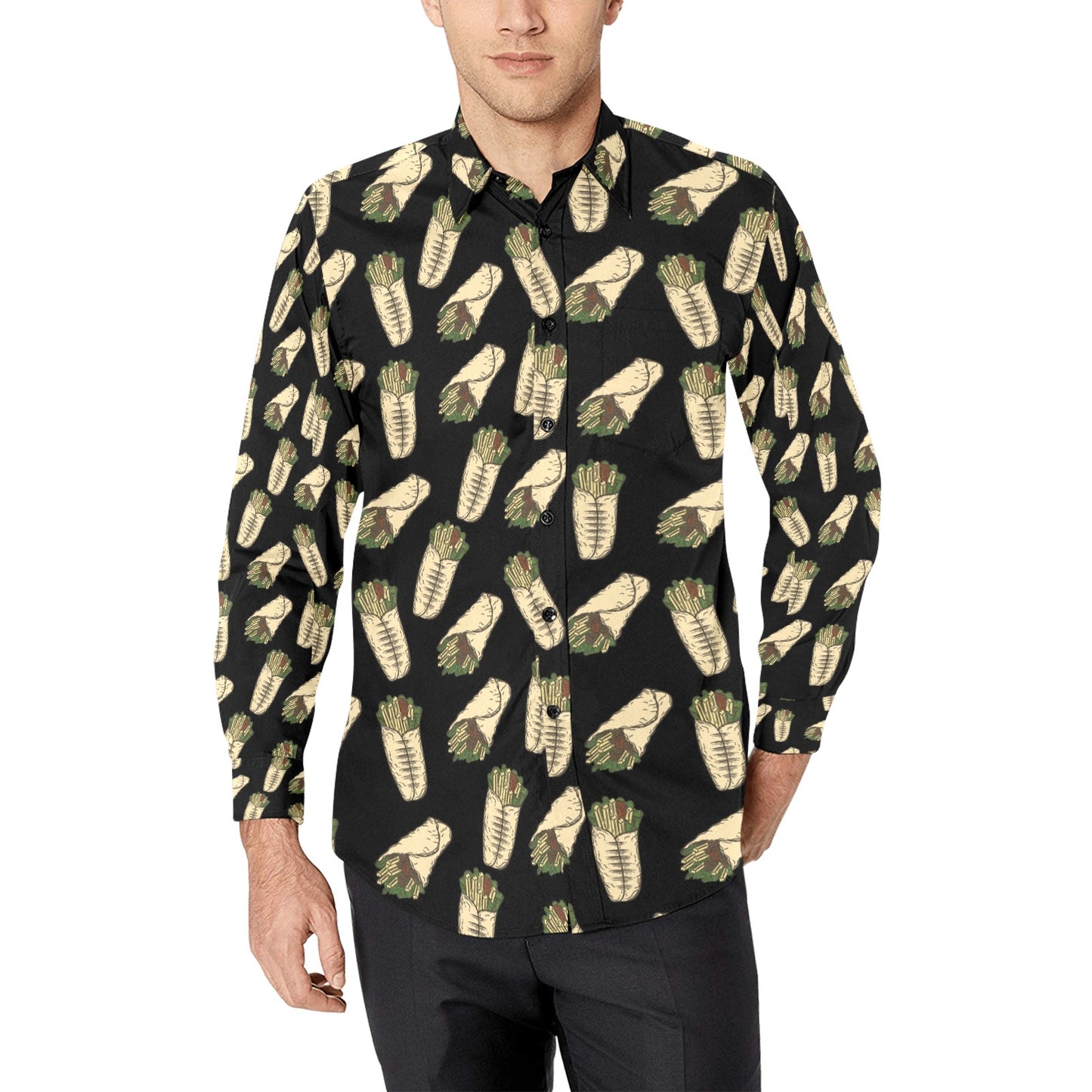 Burrito Print Design LKS303 Men's Long Sleeve Dress Shirt