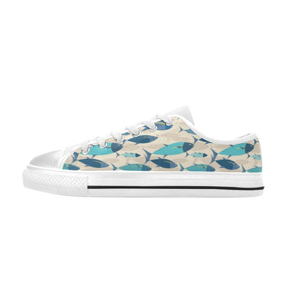 Tuna Fish Print Design LKS302 Women's White Low Top Shoes
