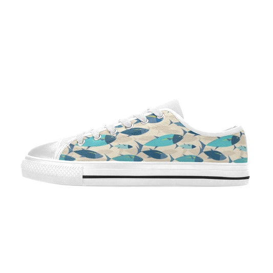 Tuna Fish Print Design LKS302 Women's White Low Top Shoes