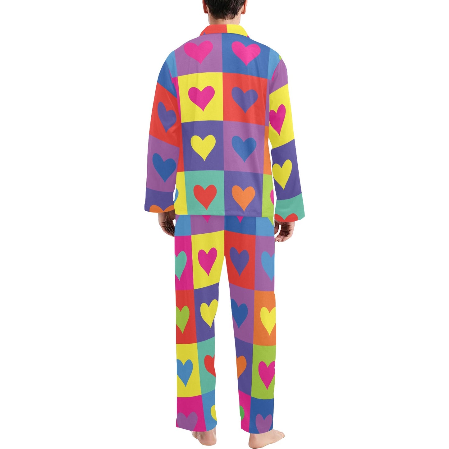 Pop Art Heart Pattern Print Design A01 Men's Long Pajama Set