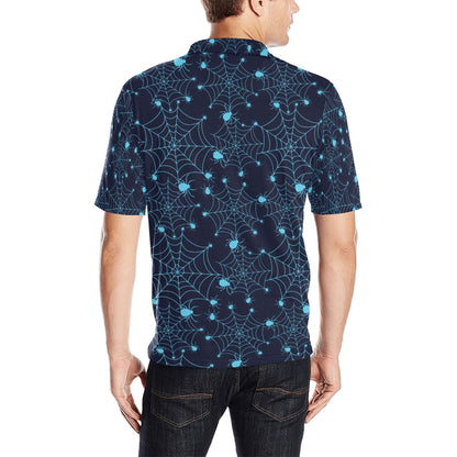 Spider Web Blue Print Design LKS304 Men Polo Shirt