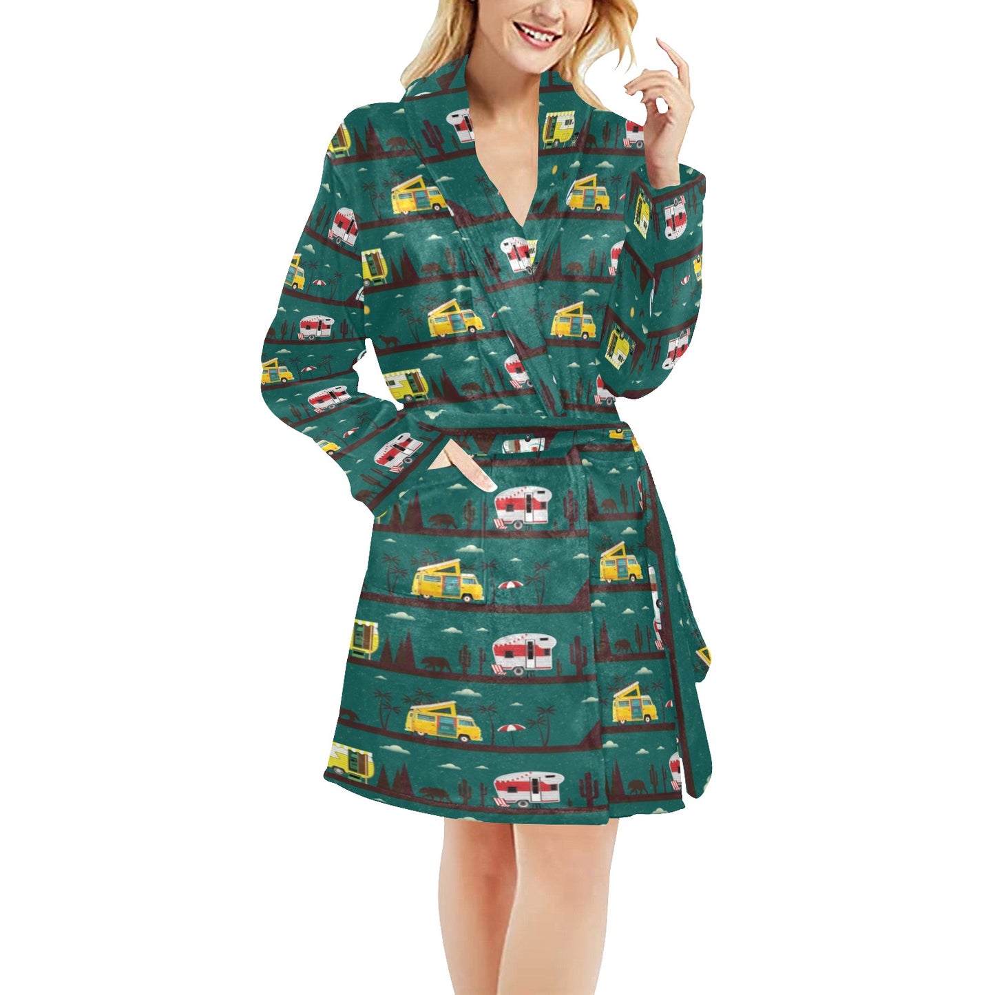 Camper Pattern Print Design 05 Women's Fleece Robe