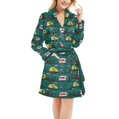 Camper Pattern Print Design 05 Women's Fleece Robe