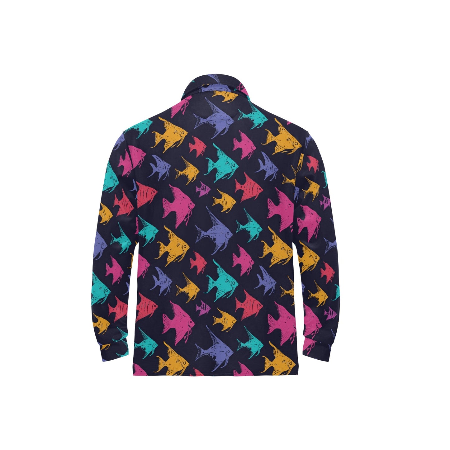 Angelfish Colorful Pattern Print Design 03 Long Sleeve Polo Shirt For Men's
