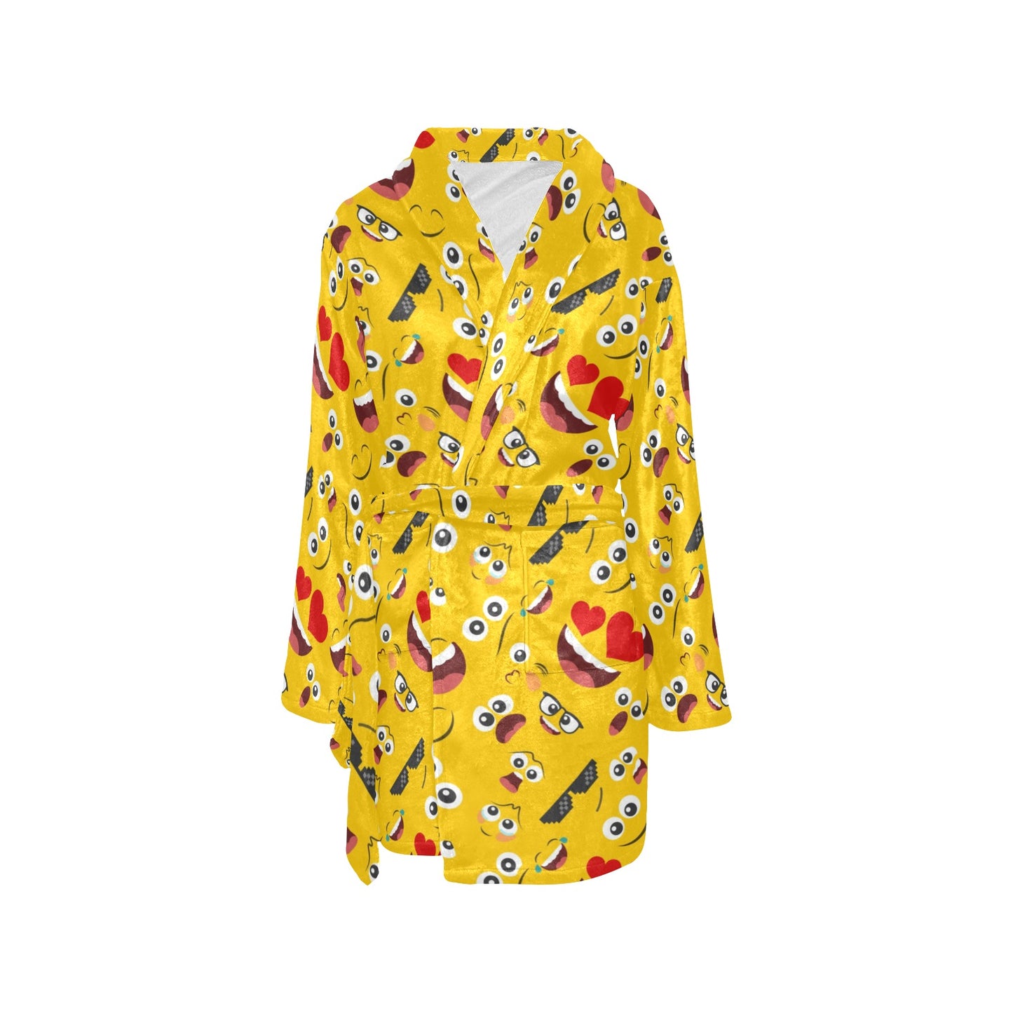Emoji Face Print Pattern Women's Fleece Robe