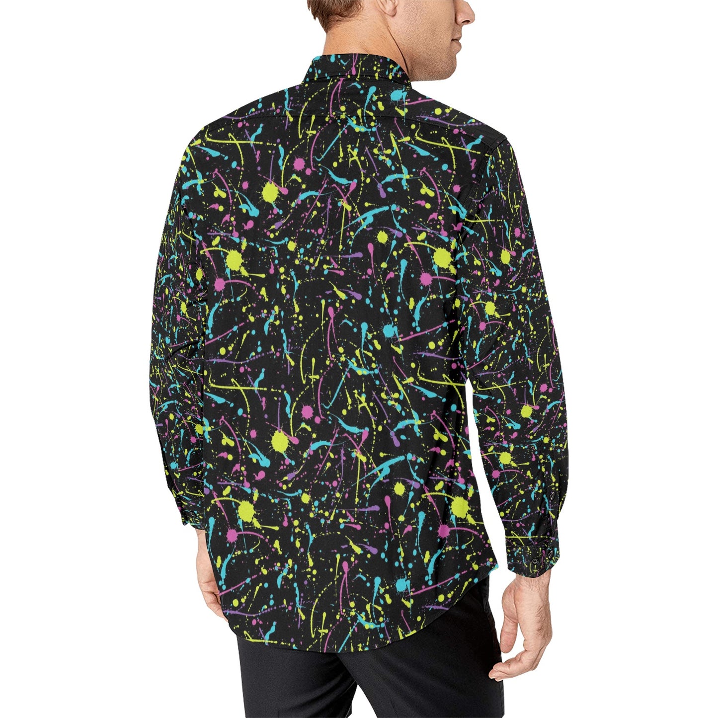 Splatter Multicolor Print Design LKS302 Men's Long Sleeve Dress Shirt
