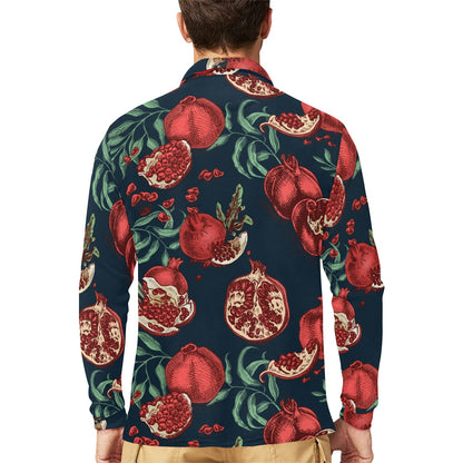 Pomegranate Pattern Print Design PG04 Long Sleeve Polo Shirt For Men's