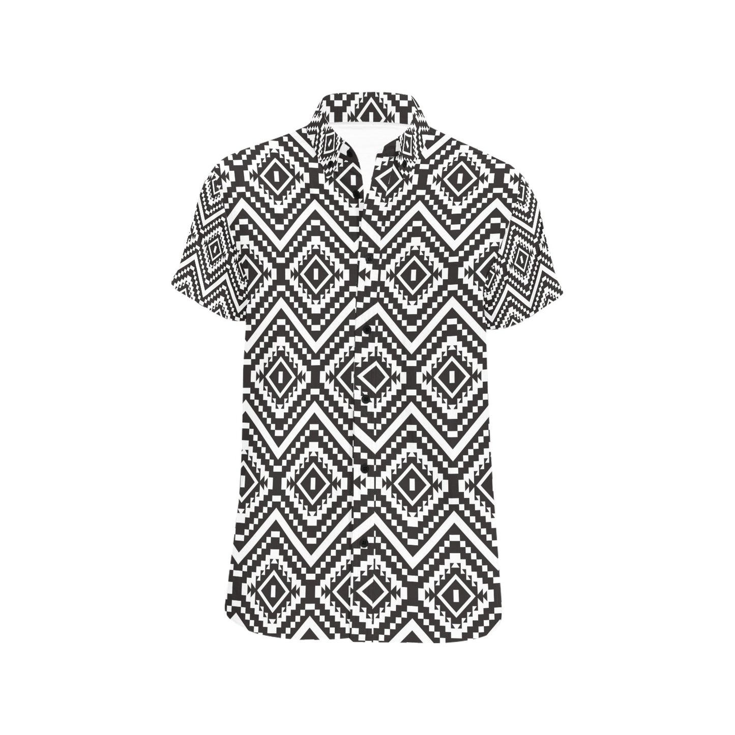 Tribal Pattern Print Design LKS303 Men Short Sleeve Button Up Shirt