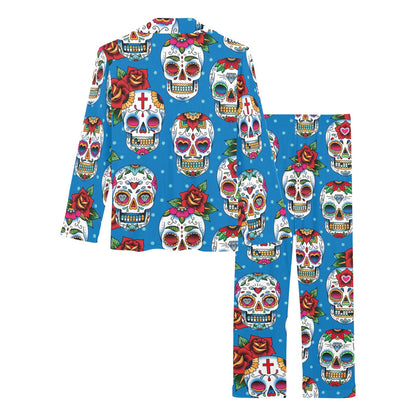 Sugar Skull Rose Pattern Women's Long Pajama Set