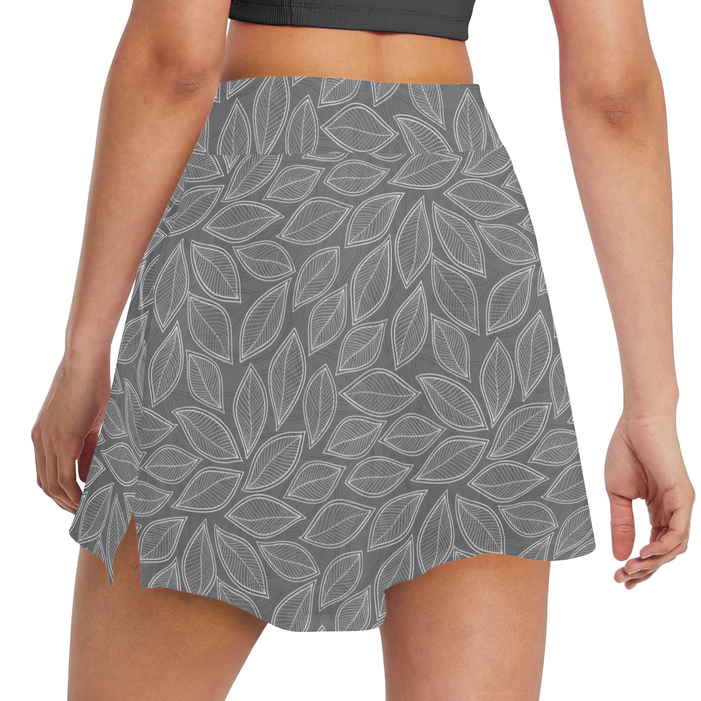 Elm Leave Grey Print Pattern 17" Golf & Pickleball Skort with Pockets