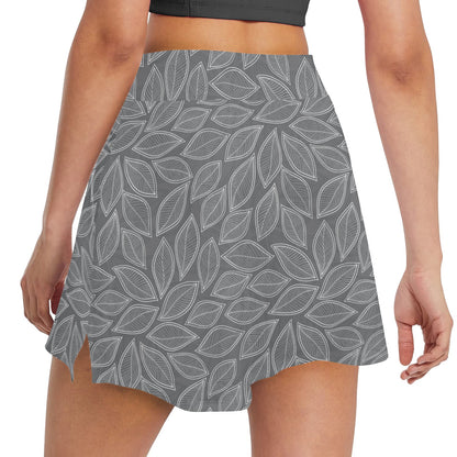 Elm Leave Grey Print Pattern 17" Golf & Pickleball Skort with Pockets