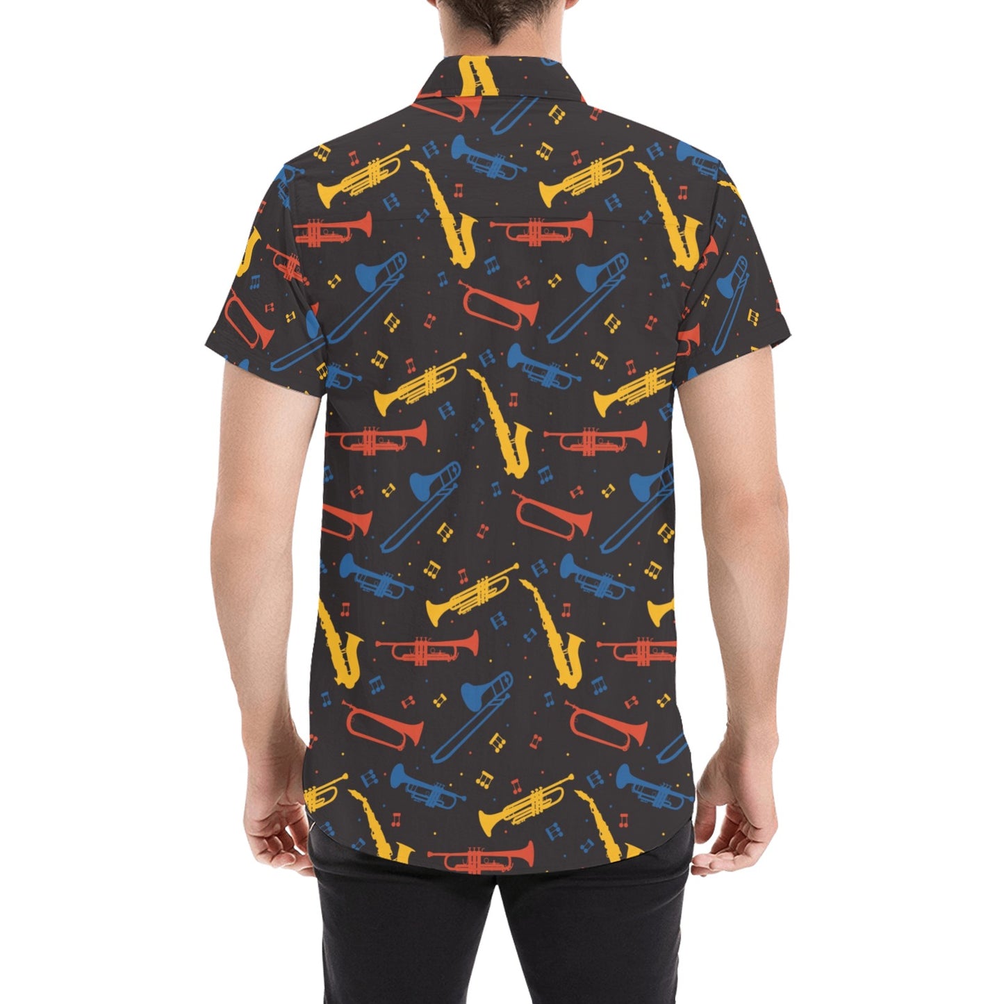 Saxophone Print Design LKS407 Men Short Sleeve Button Up Shirt
