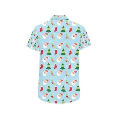 Santa Themed Print Design LKS301 Men Short Sleeve Button Up Shirt