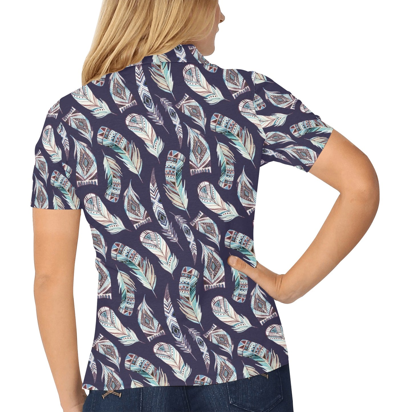 Feather Vintage Boho Design Print Women's Polo Shirt