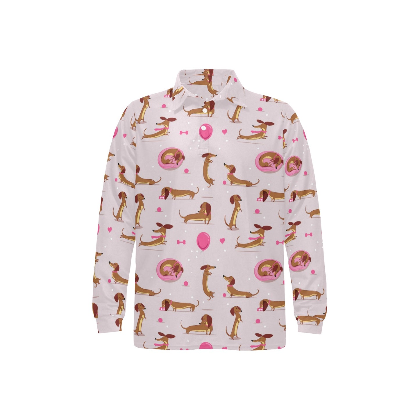 Dachshund Pattern Print Design 10 Long Sleeve Polo Shirt For Men's