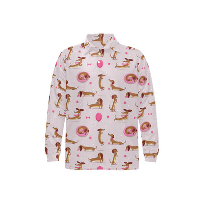 Dachshund Pattern Print Design 10 Long Sleeve Polo Shirt For Men's