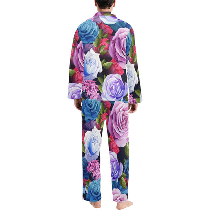 Rose Pattern Print Design RO09 Men's Long Pajama Set