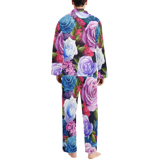 Rose Pattern Print Design RO09 Men's Long Pajama Set