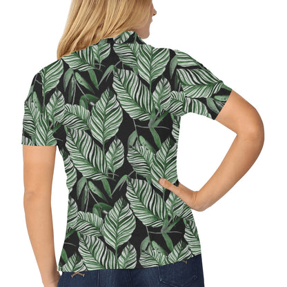 Palm Leaves Pattern Print Design PL09 Women's Polo Shirt