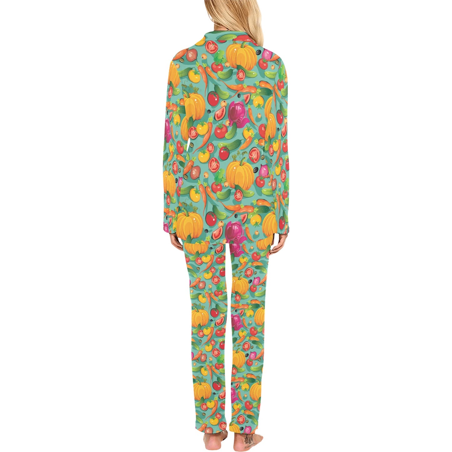 Vegan Colorful Themed Design Print Women's Long Pajama Set