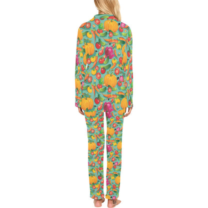 Vegan Colorful Themed Design Print Women's Long Pajama Set