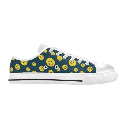 Smiley Face Emoji Print Design LKS301 Women's White Low Top Shoes