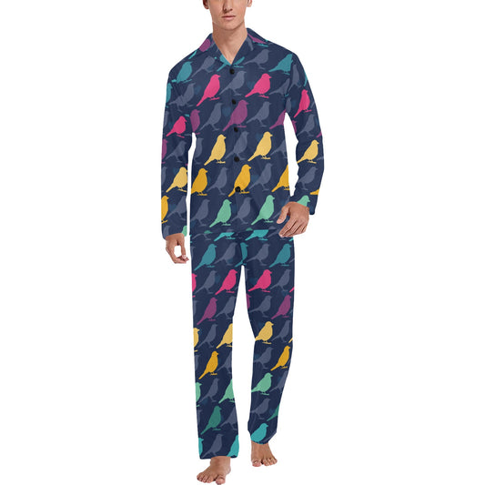 Birds Pattern Print Design 01 Men's Long Pajama Set