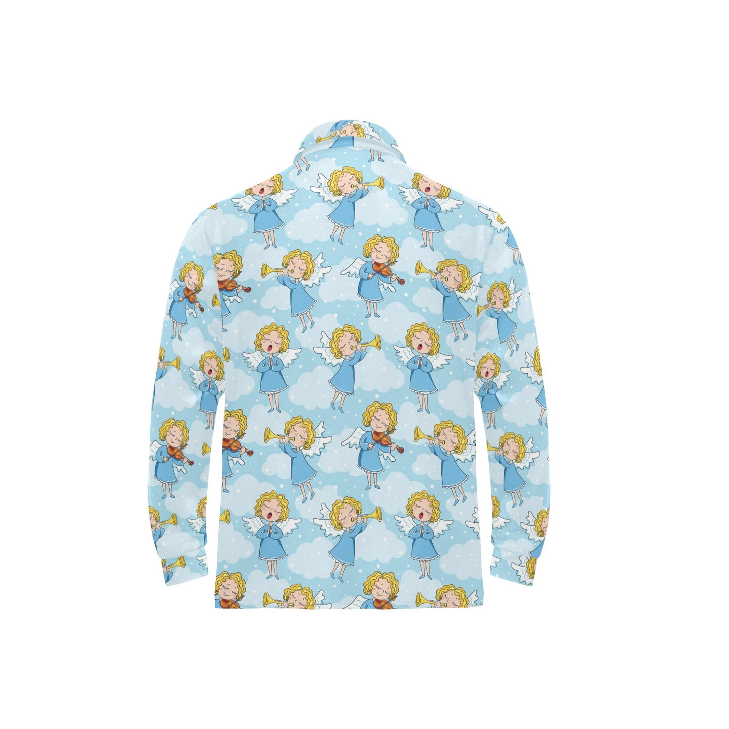 Angel Musician Pattern Print Design 09 Long Sleeve Polo Shirt For Men's