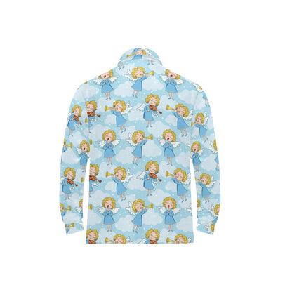 Angel Musician Pattern Print Design 09 Long Sleeve Polo Shirt For Men's