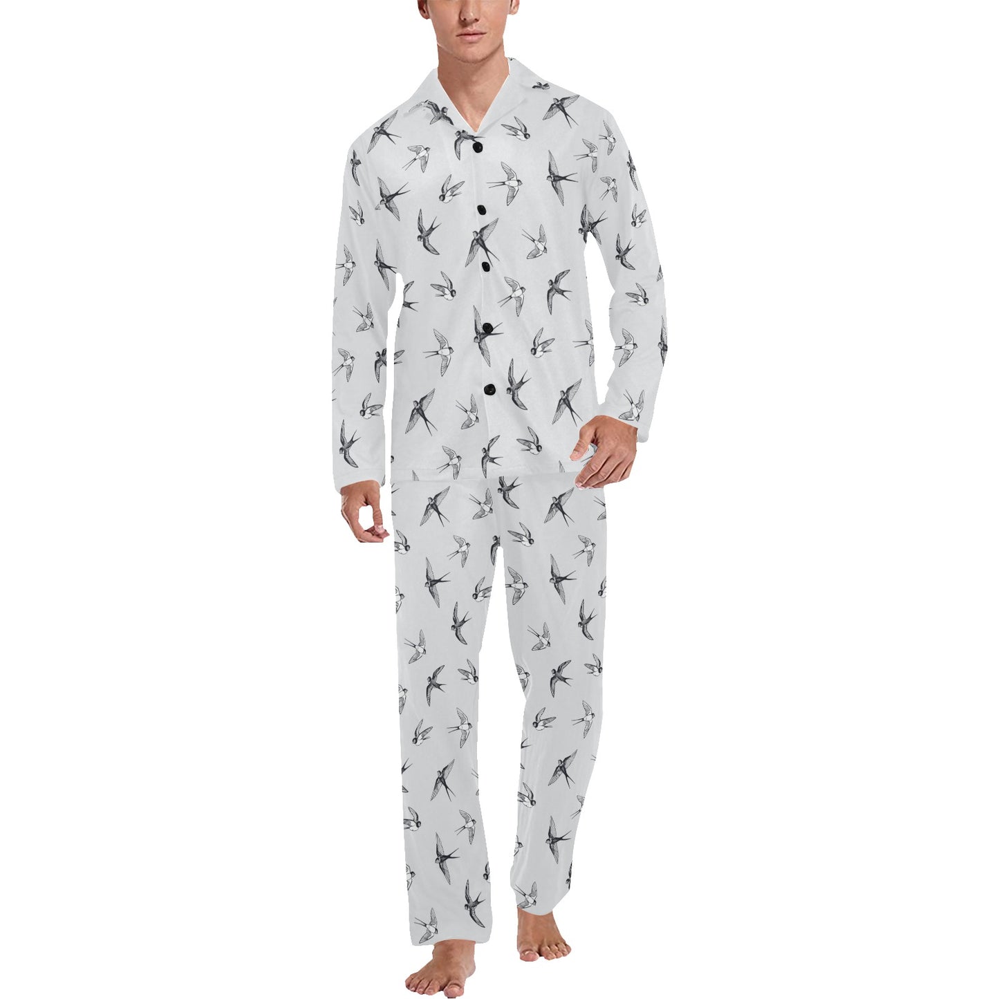 Swallow Bird Pattern Print Design 04 Men's Long Pajama Set
