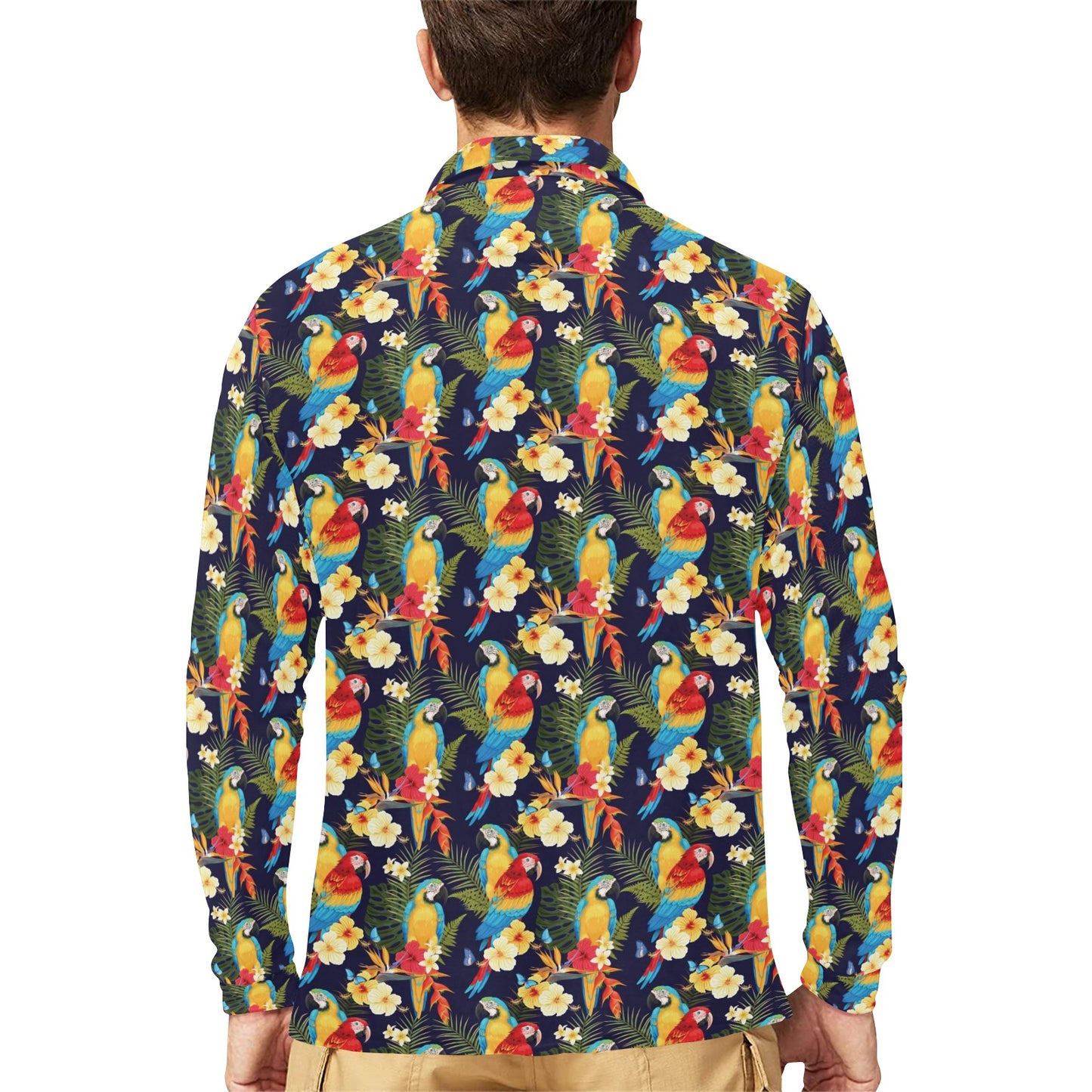 Parrot Themed Design Long Sleeve Polo Shirt For Men's
