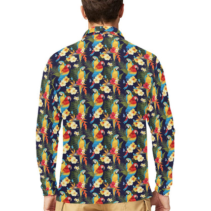 Parrot Themed Design Long Sleeve Polo Shirt For Men's