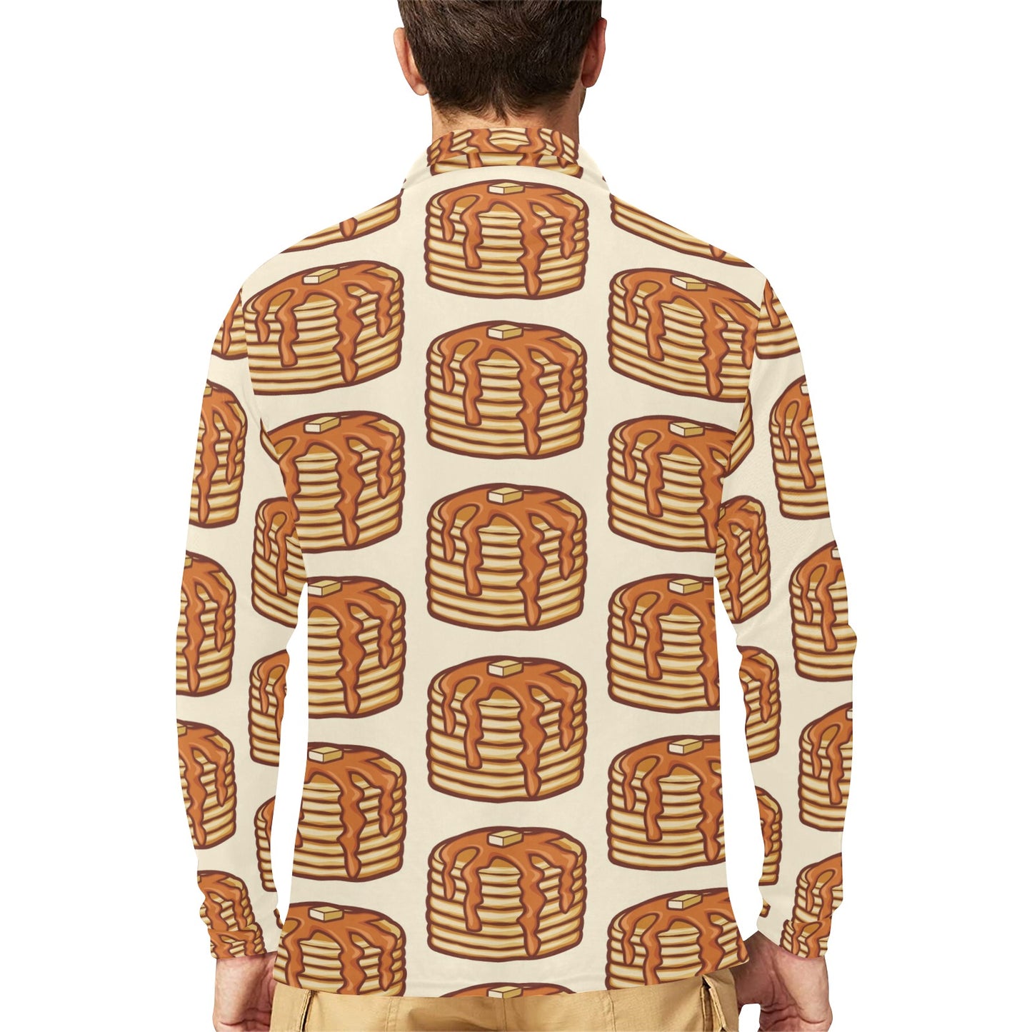 Pancake Pattern Print Design A02 Long Sleeve Polo Shirt For Men's