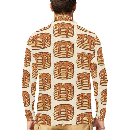 Pancake Pattern Print Design A02 Long Sleeve Polo Shirt For Men's