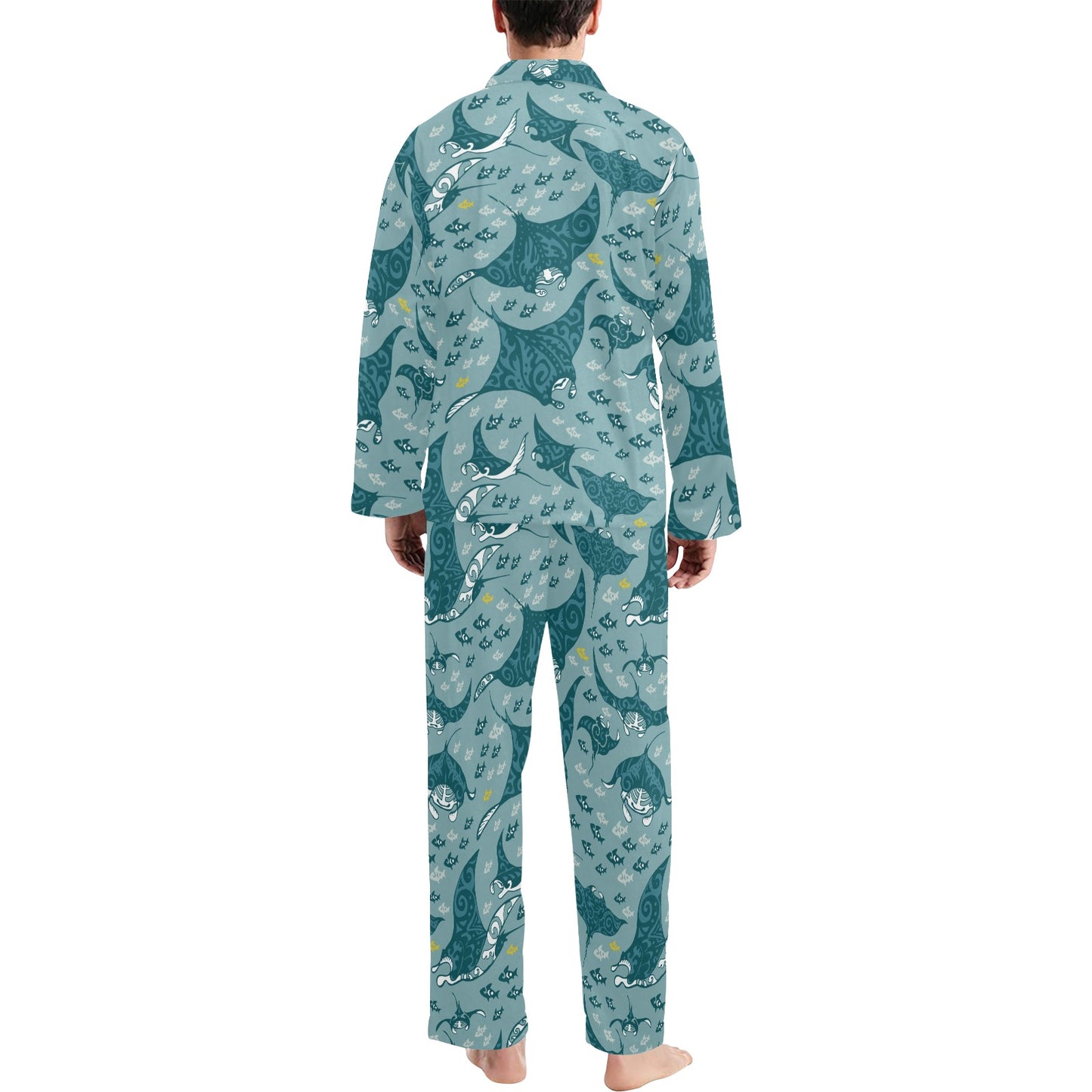 Manta Ray Tribal Pattern Print Design 03 Men's Long Pajama Set