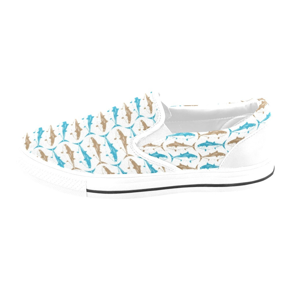 Tuna Fish Print Design LKS301 White Slip Ons Canvas Women's Shoes
