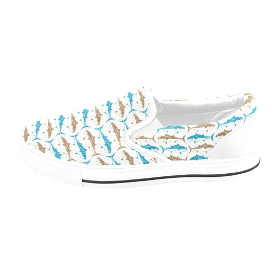 Tuna Fish Print Design LKS301 White Slip Ons Canvas Women's Shoes